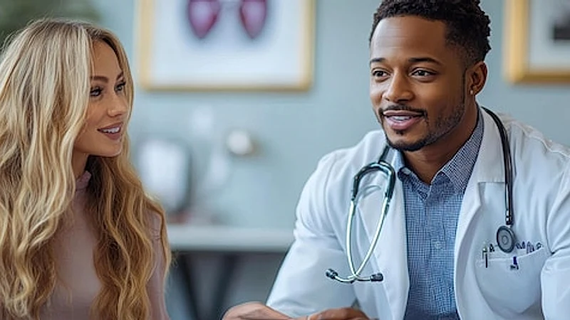 a doctor talks to a woman in a hospital
