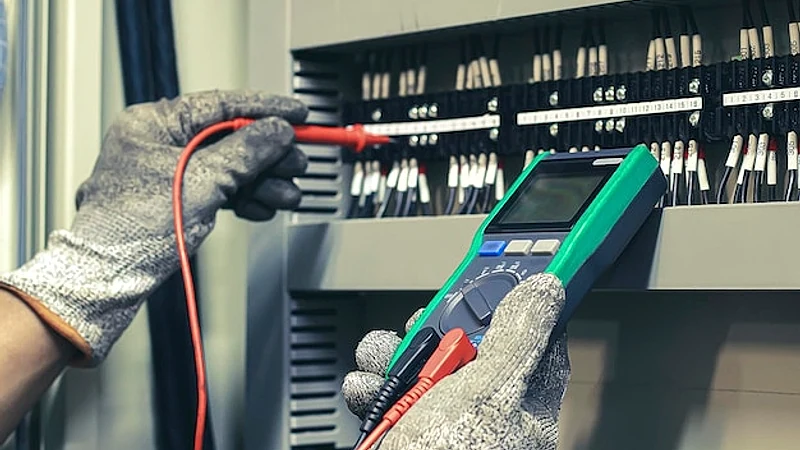 Engineer checks the operation of electrical control equipment